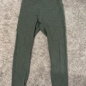 Lululemon Olive Green High-Waist Leggings with Abstract Line Print